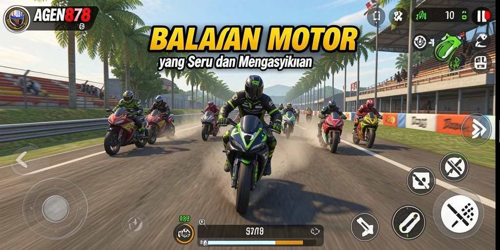 Gameplay AGEN878 menampilkan balapan motor yang mendebarkan.