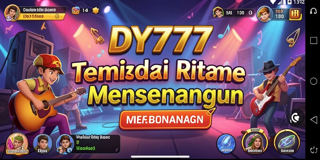 Tampilan screenshot utama DY777 menampilkan gameplay interaktif musik.