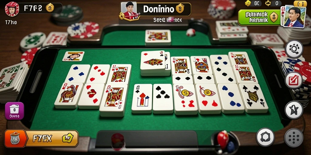 Screenshot F7F7 menunjukkan permainan domino yang seru dan menarik.