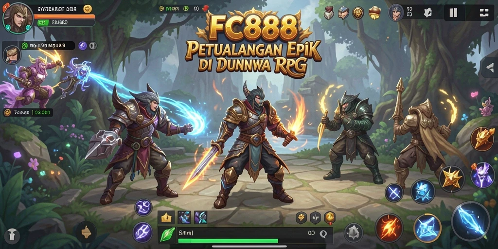 Tangkapan layar FC888 menampilkan aksi seru dalam pertarungan RPG.