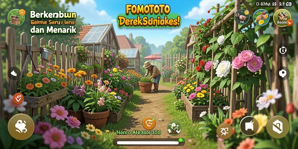 Gameplay FOMOTOTO yang seru dengan aktivitas berkebun.