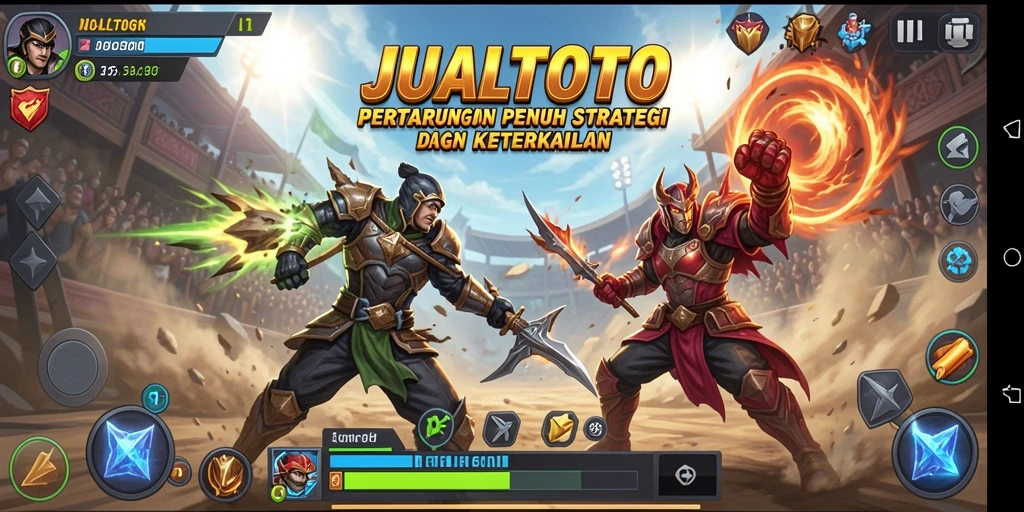 Tampilan epik pertarungan karakter dalam JUALTOTO.