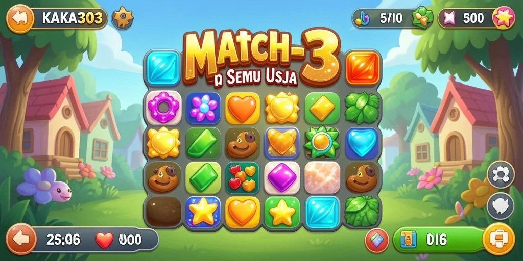 Screenshot KAKA303 menampilkan gameplay seru dan menantang dalam kategori Match-3.