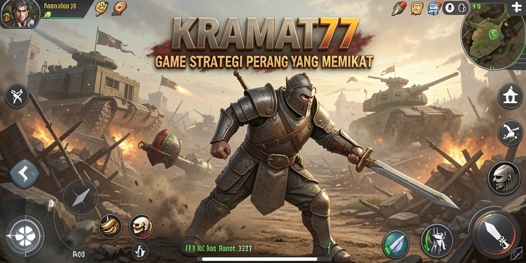Tampilan gameplay KRAMAT77 menampilkan pertempuran strategis yang intens.