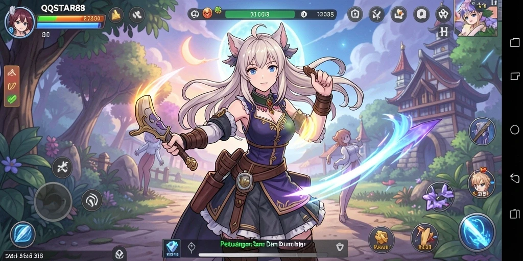Screenshot gameplay QQSTAR88 menampilkan aksi karakter Anime yang dinamis.