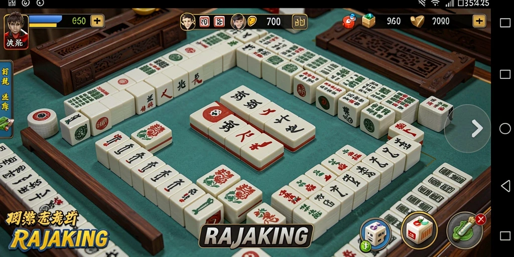 Screenshot gameplay RAJAKING menampilkan keseruan bermain Mahjong.