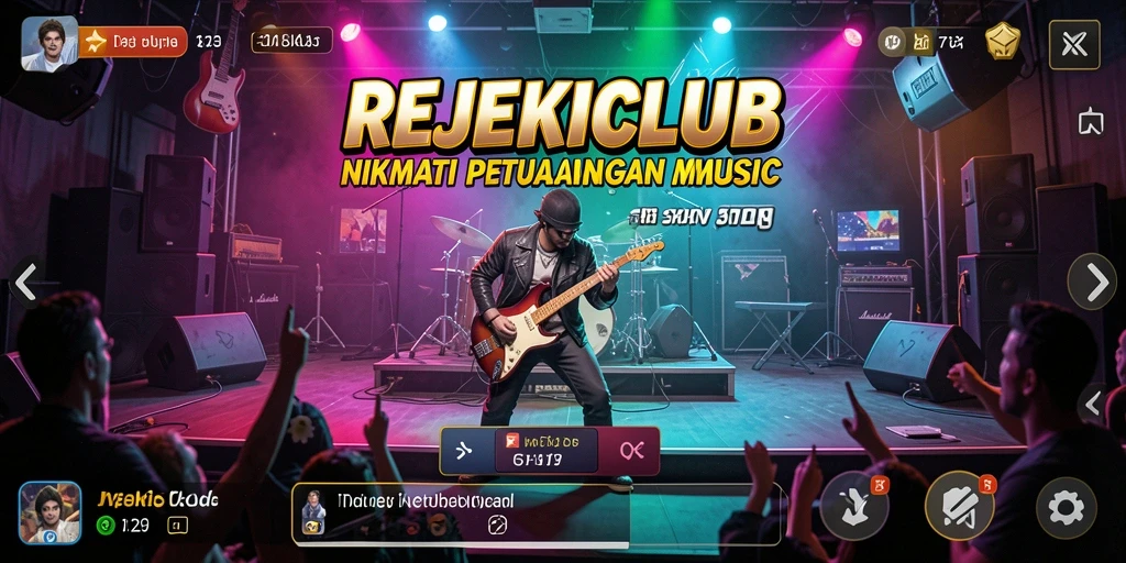 Tampilan gameplay REJEKICLUB dengan tantangan musik interaktif.